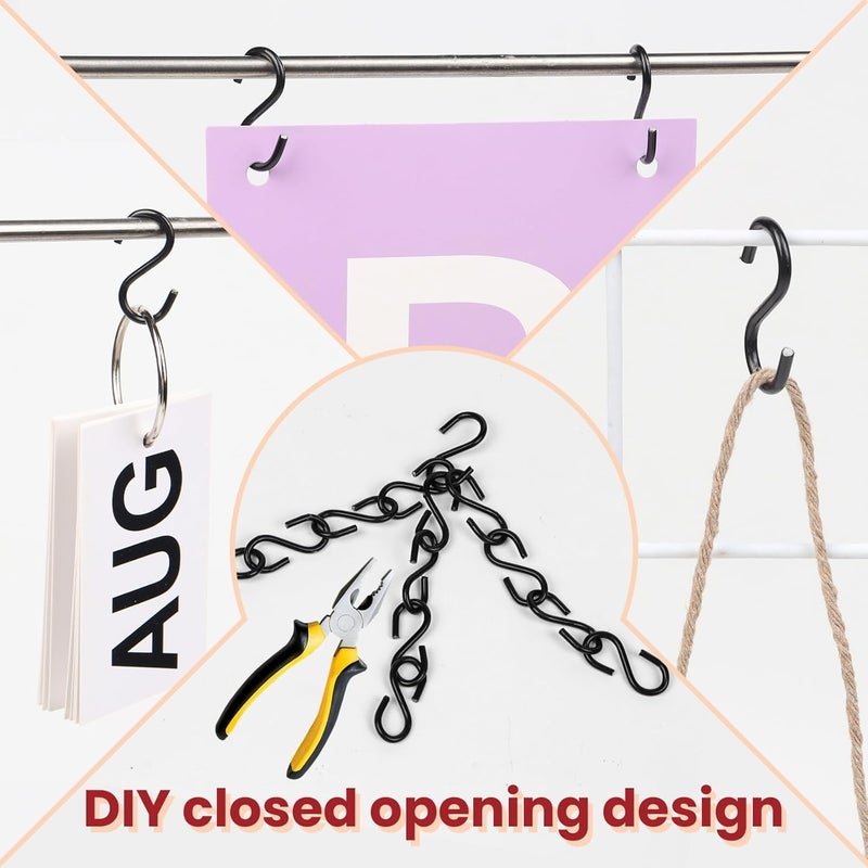 AUGHOA 100PCS 1 Inch S Hook, Mini S Hook for Displaying Keychains on Racks, S Shaped Small Hooks for Ornaments, DIY Crafts, Hardware Wooden Signs Planters, Black - Image 3